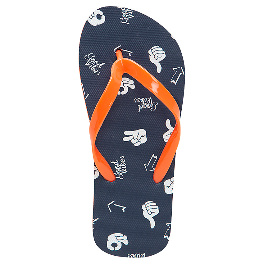 Chanclas con manos estampadas y tira naranja 