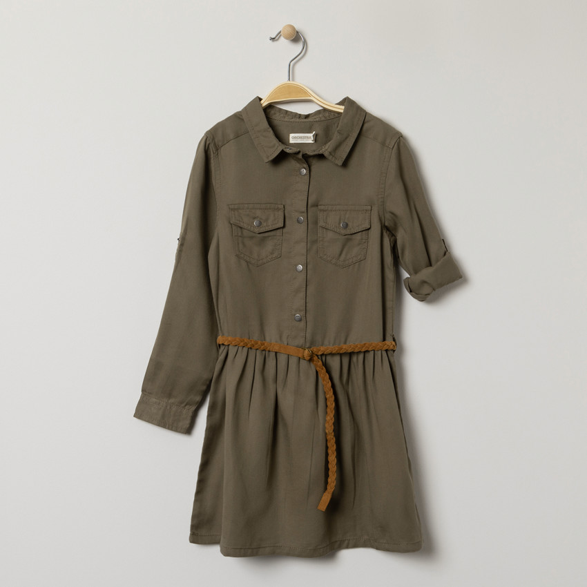 Robe chemise manches longues à ceinture tressée amovible  Additional Robe chemise manches longues à ceinture tressée amovible