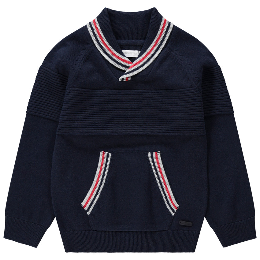 Jersey de punto con cuello chal y bolsillo de canguro 