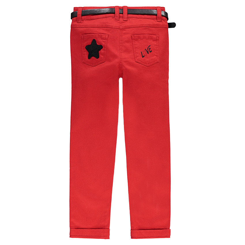 Pantalón slim de satén de algodón liso con cintura brillante extraíble de efecto cuero 