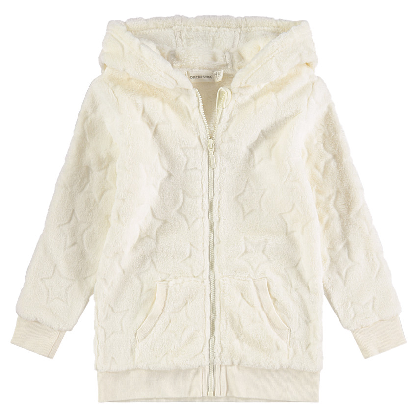 Chaqueta con capucha de borreguito con motivo en relieve 