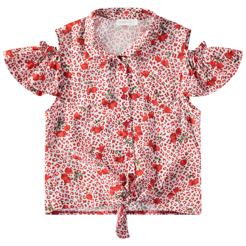 Camisa con hombros calados y estampoado de leopardo con cerezas all over  Additional Camisa con hombros calados y estampoado de leopardo con cerezas all over