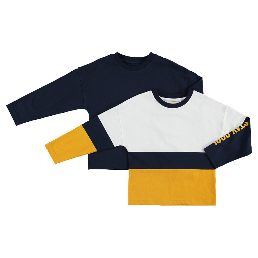 Júnior - Juego de 2 camisetas de manga larga lisa/con franjas en contraste 