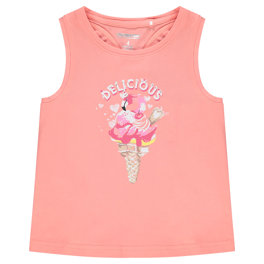 Camiseta de algodón sin mangas con estampado de fantasía por delante 