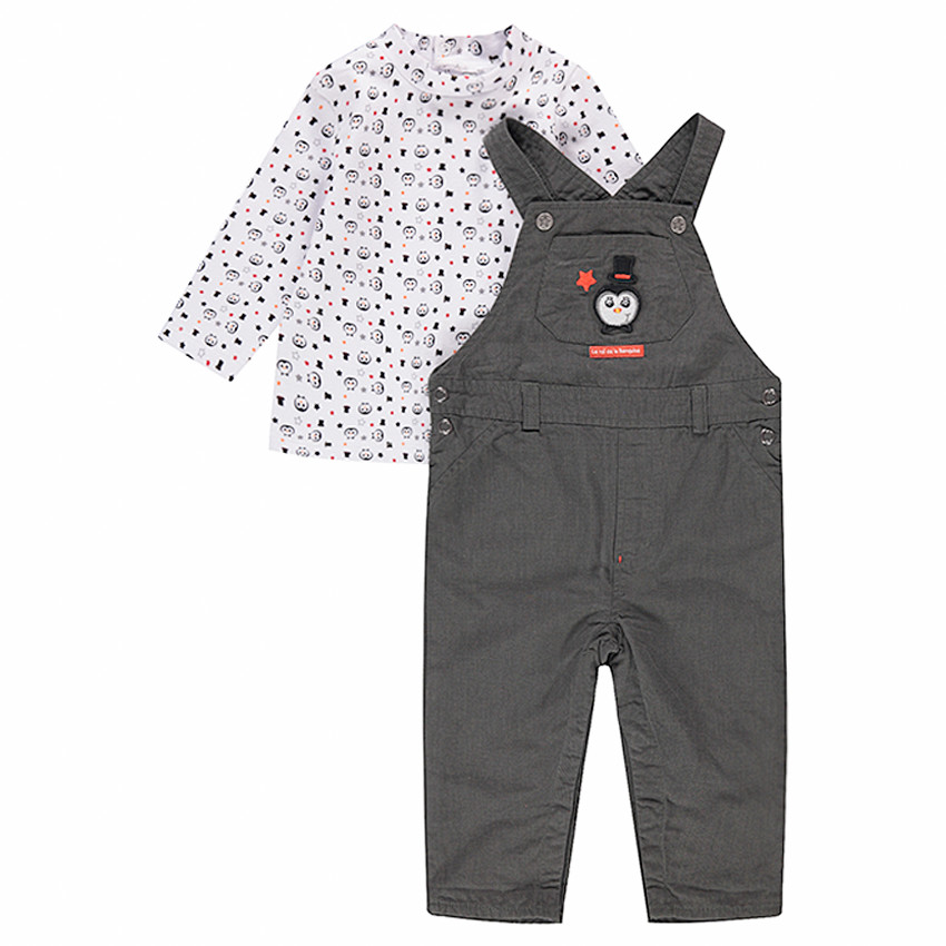 Conjunto de peto de algodón de fantasía y camiseta con pingüinos estampados 