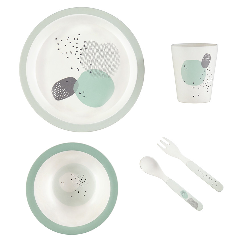Conjunto para comer Sweetgraphic de bamboo 5 piezas - Verde 