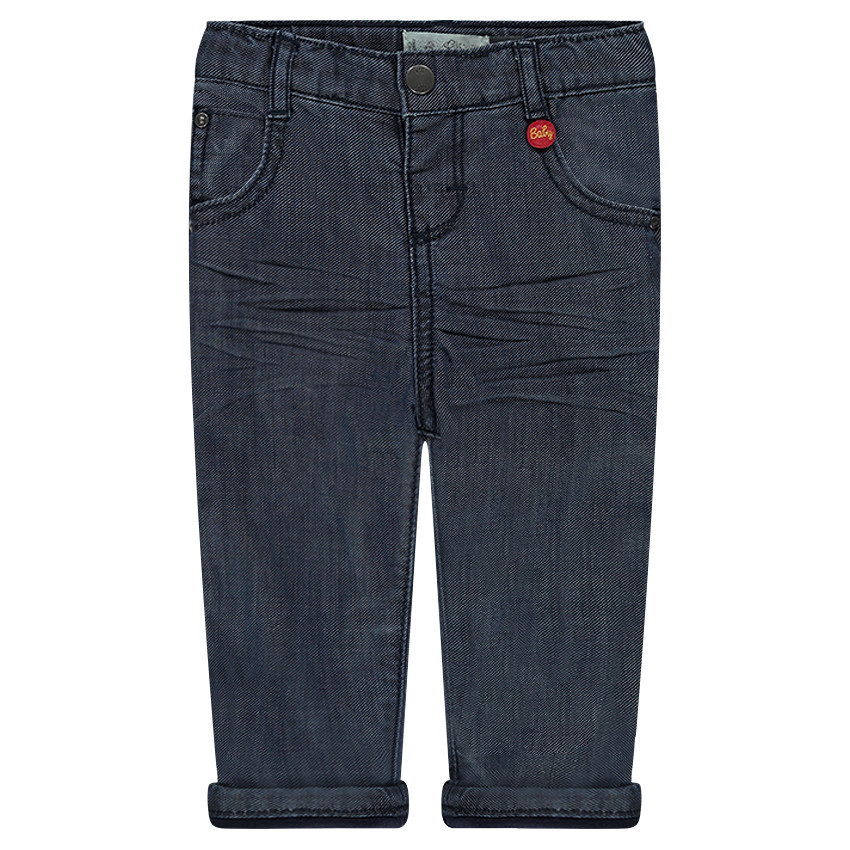 Vaqueros efecto arrugado con forro de punto y bolsillo estampado 