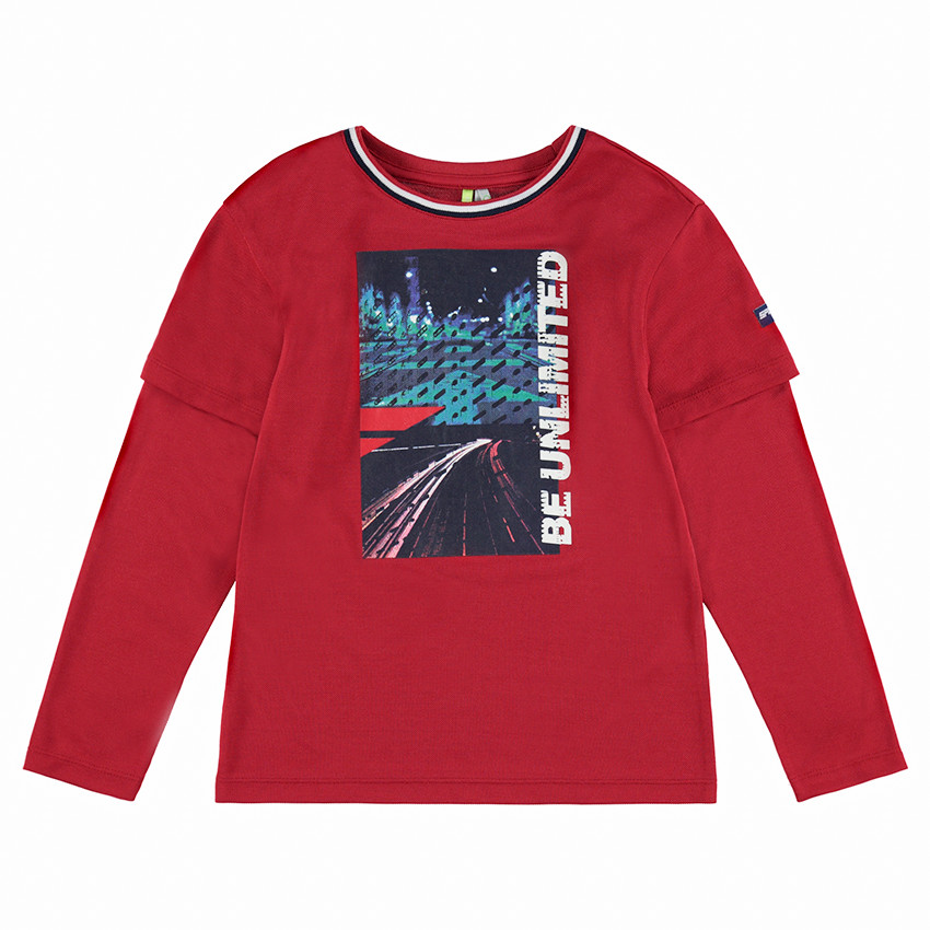 Júnior - Camiseta de manga larga de efecto 2 en 1 con estampado en la parte delantera 