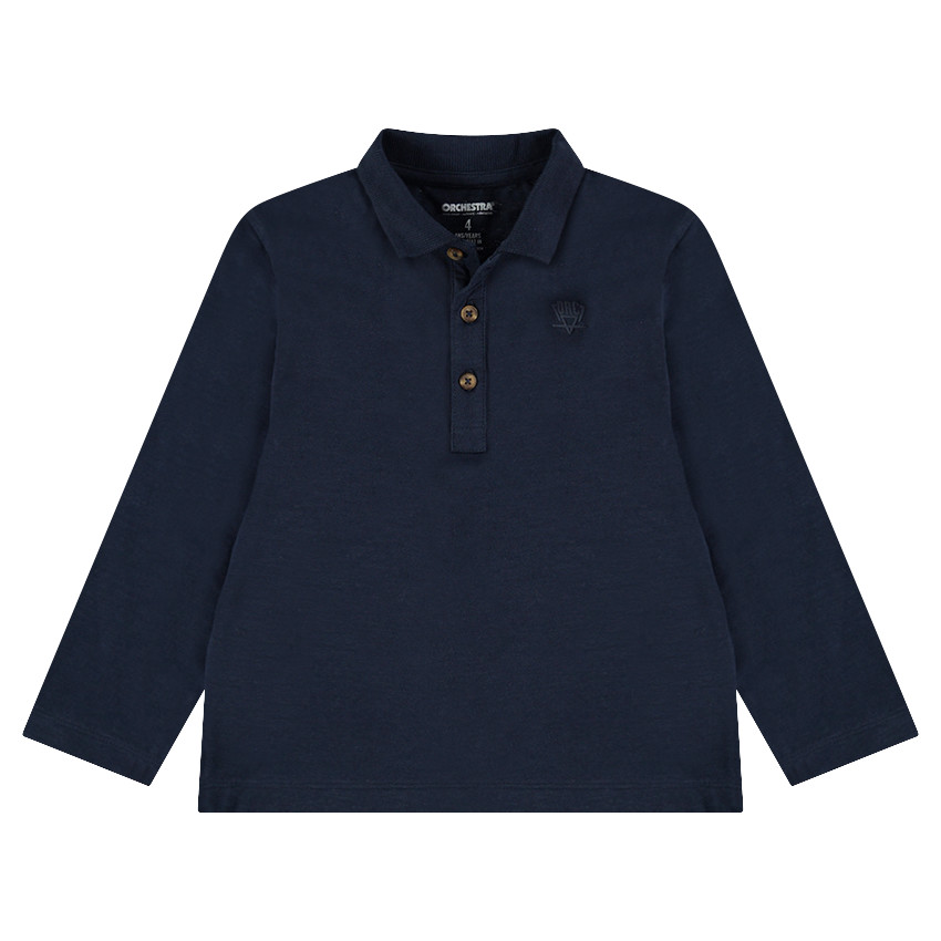 Polo de manga larga de punto slub con logo estampado 