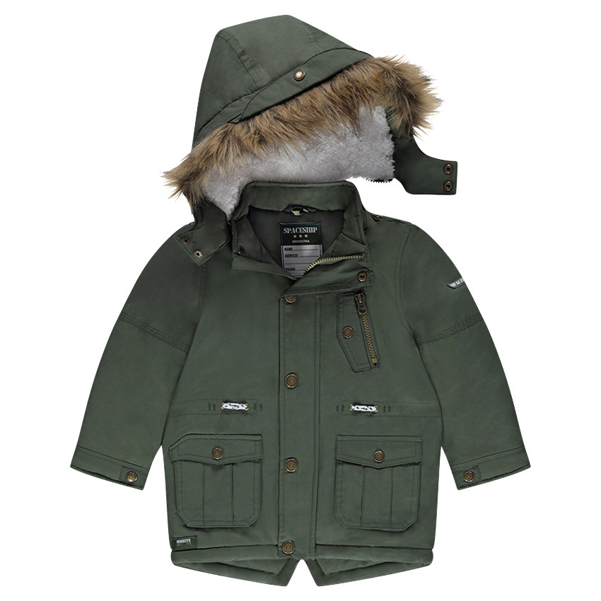 Parka de sarga con capucha desmontable forrada de sherpa 