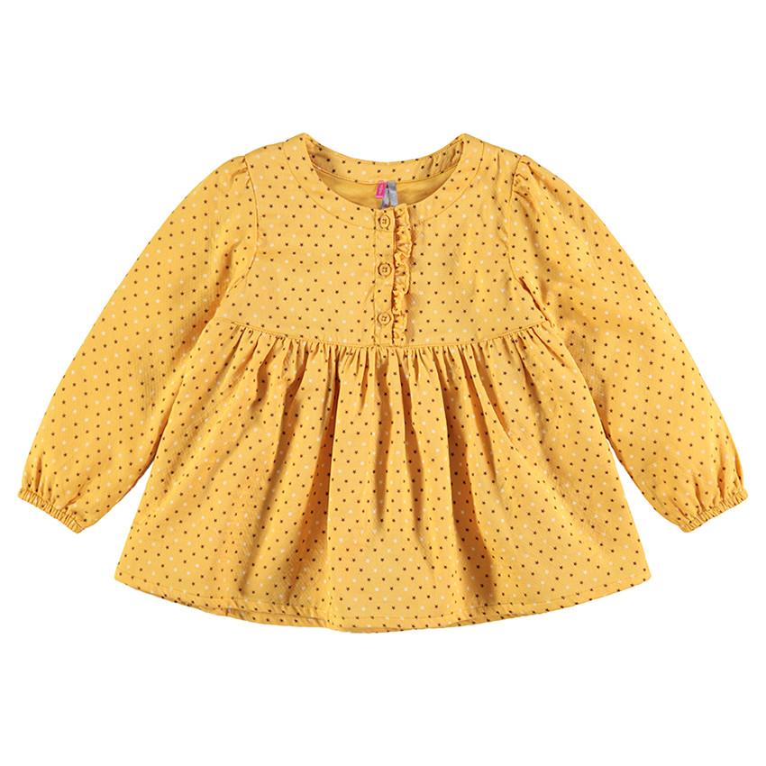 Túnica de manga larga color mostaza con lunares estampados all-over 