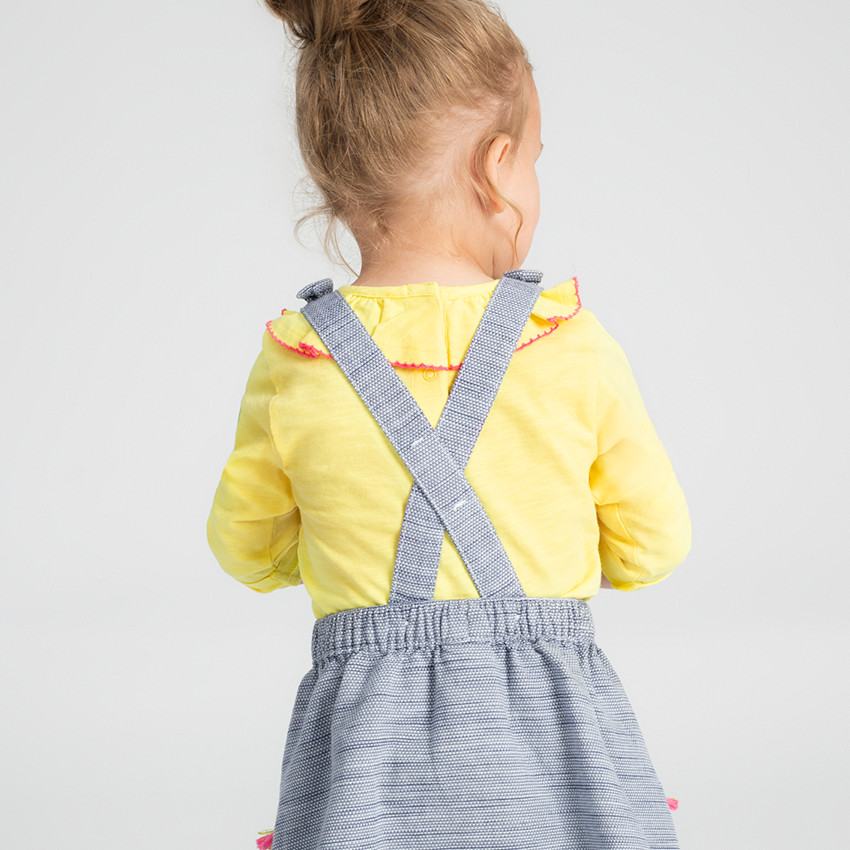 Camiseta de manga larga de punto con cuello con volantes y dibujos estampados 