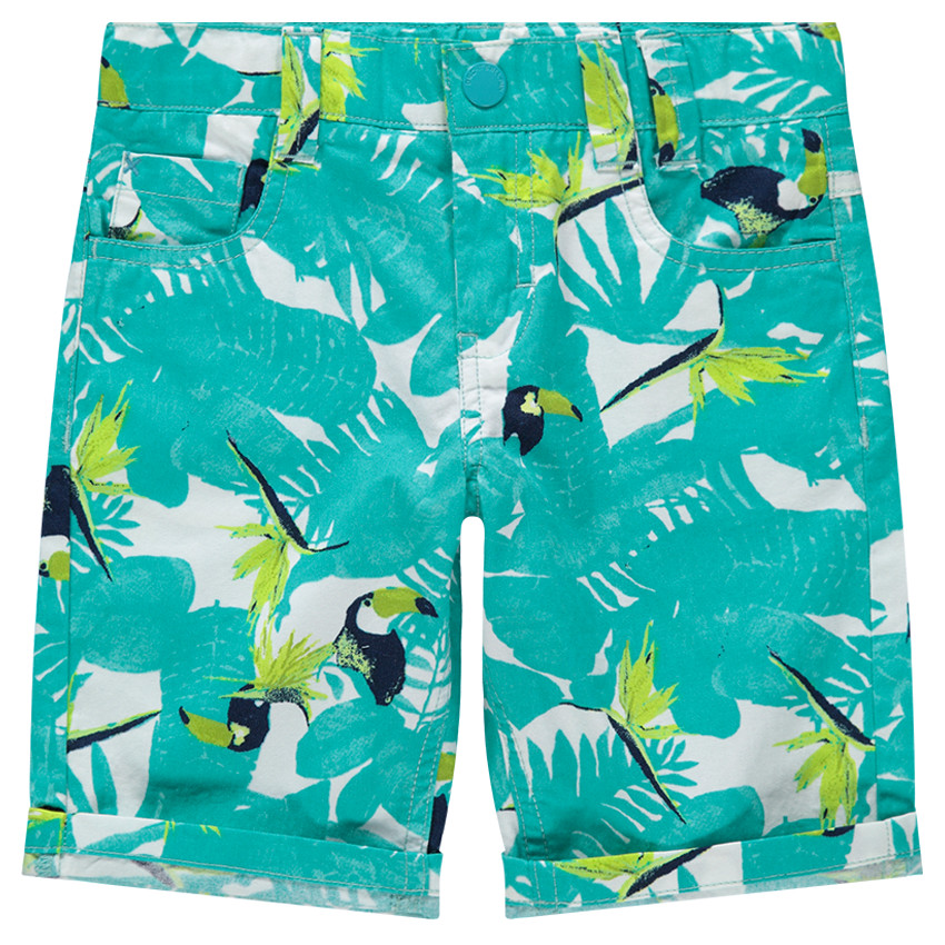 Bermudas de algodón con estampado vegetal y tucanes all over 