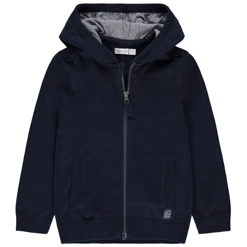 Gilet à capuche en tricot finitions bord-côte garçon 