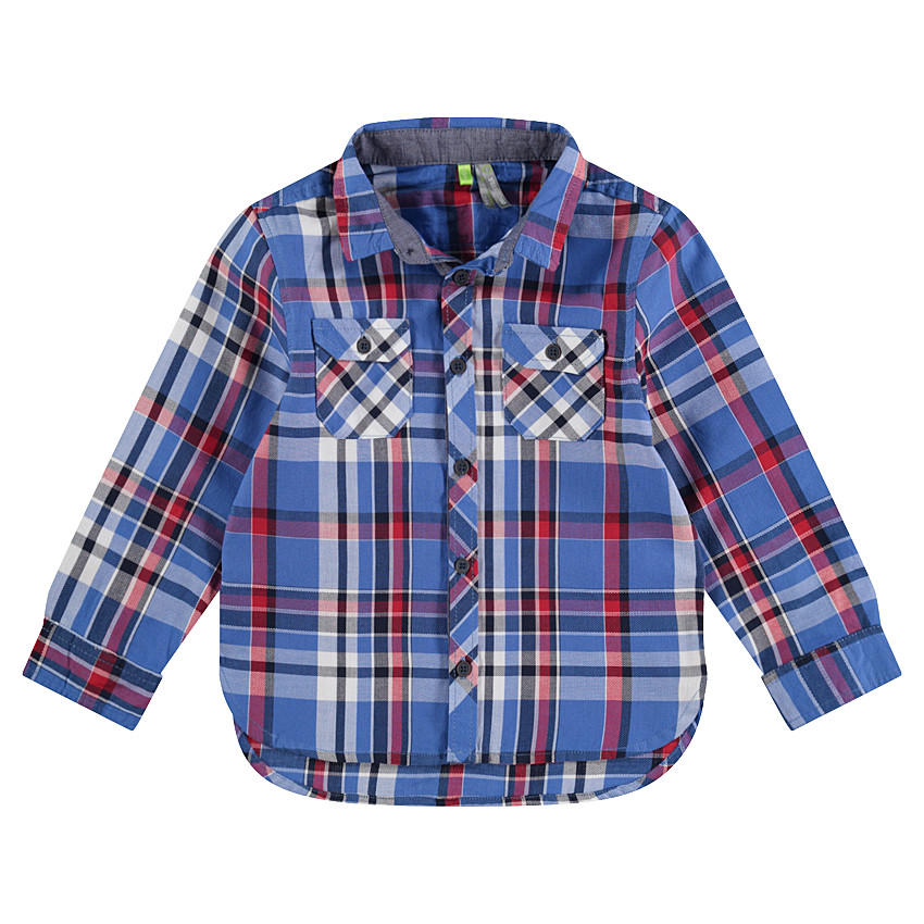 Camisa de manga larga con grandes cuadros en contraste 