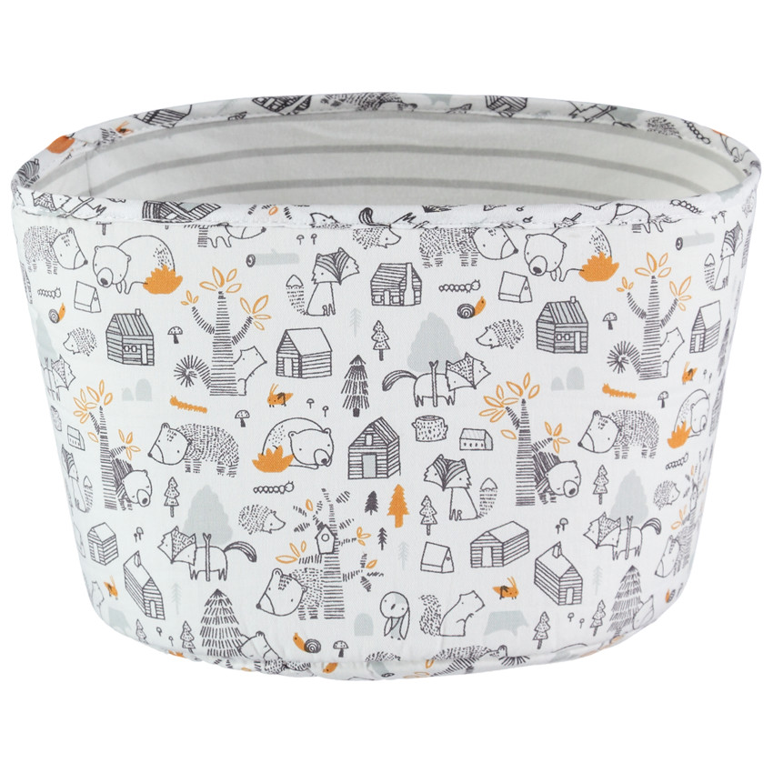 Cesta de popelina con estampado de animales del bosque. 
