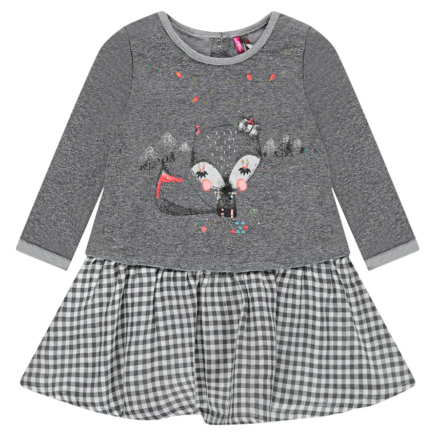 Vestido efecto 2 en 1 con parte de arriba estampada y falda con volante de vichy 