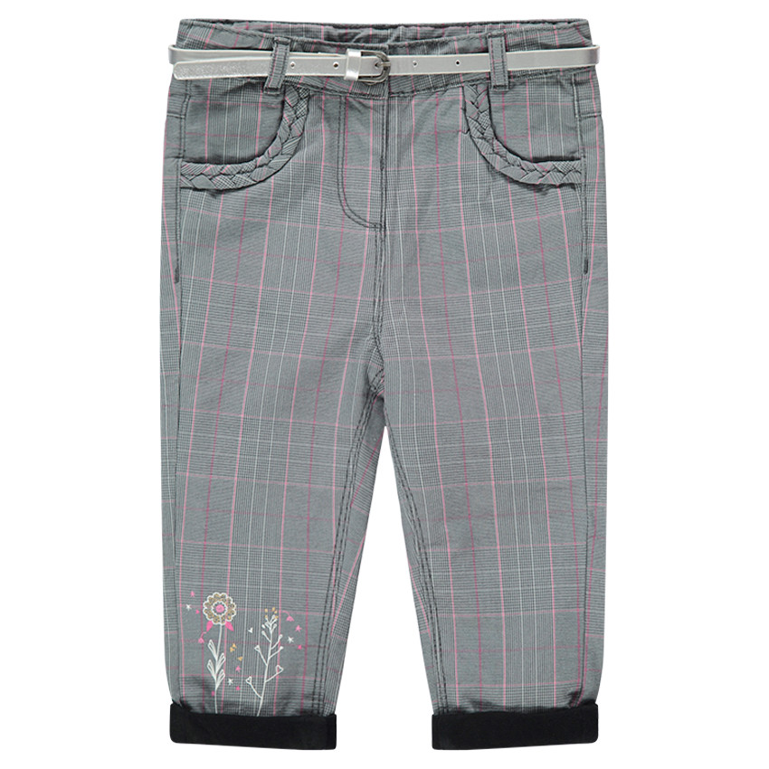 Pantalón de cuadros con forro de punto y cinturón plateado extraíble 