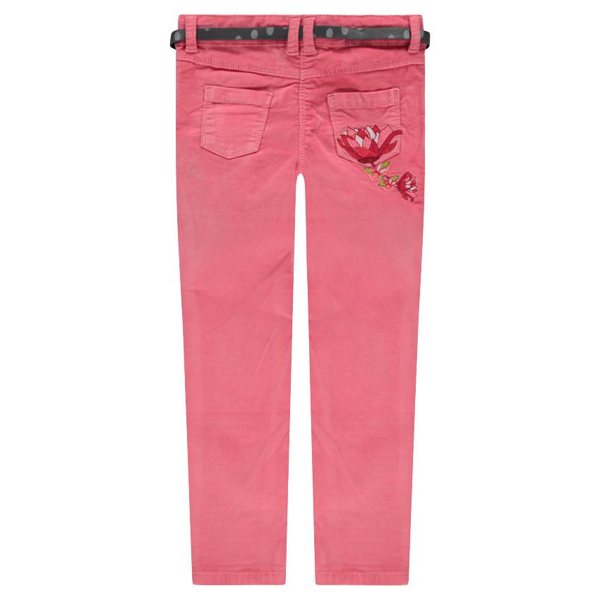 Pantalon en velours avec ceinture amovible et fleurs brodées 