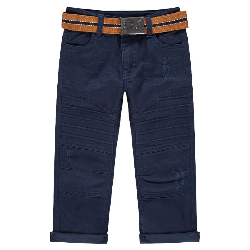 Pantalón de algodón teñido con efecto arrugado y cinturón desmontable 