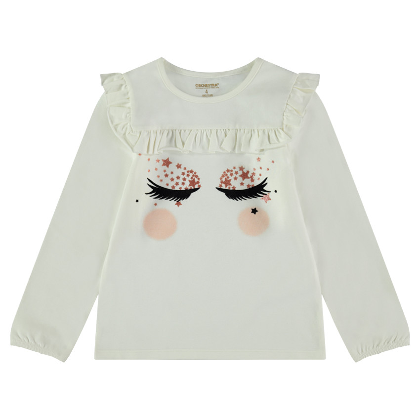 Camiseta de manga larga de punto con pestañas de efecto terciopelo 
