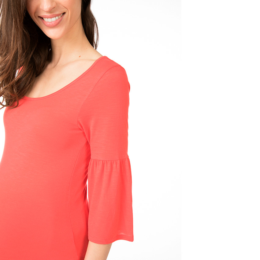 Vestido de premamá liso con mangas 3/4 con volantes 