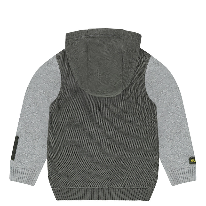 Jersey con capucha de punto de fantasía con parches cosidos 