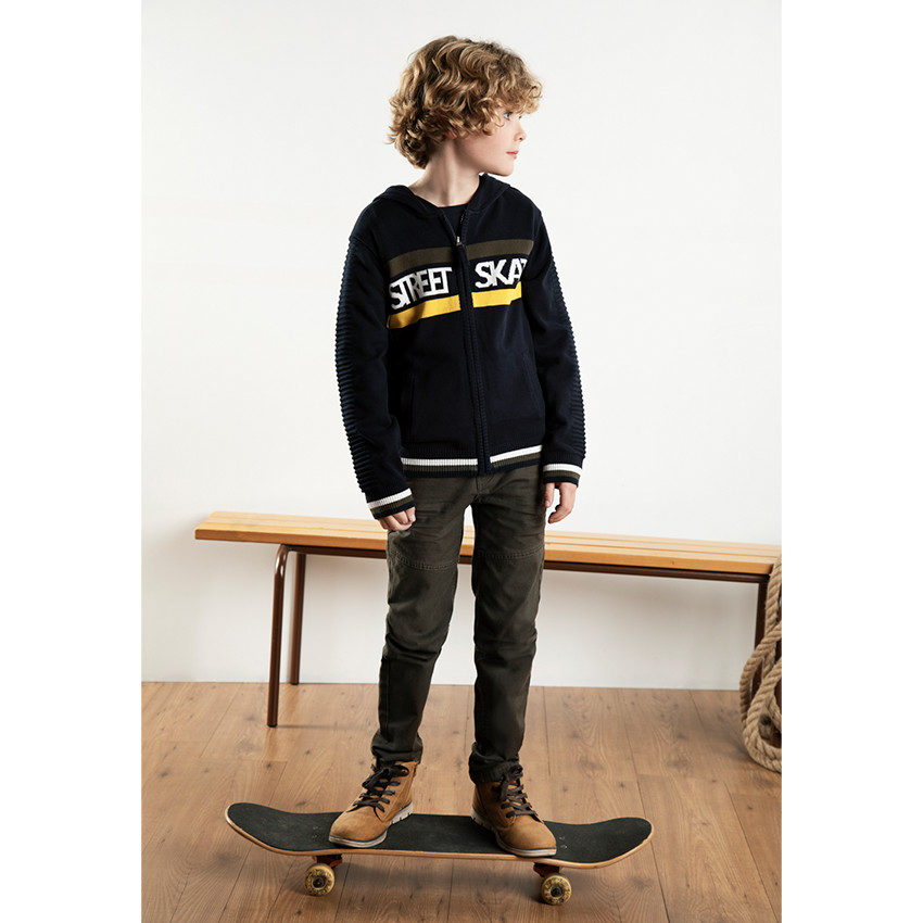 Júnior - Chaqueta con capucha de punto con bandas e inscripciones de jacquard 