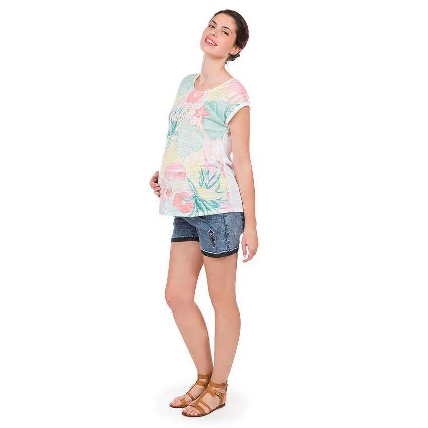 Tee-shirt manches courtes de grossesse à imprimé tropical 