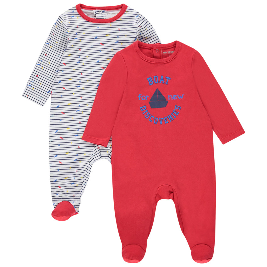 lote de 2 Pelele en jersey de rayas y barcos estampados 