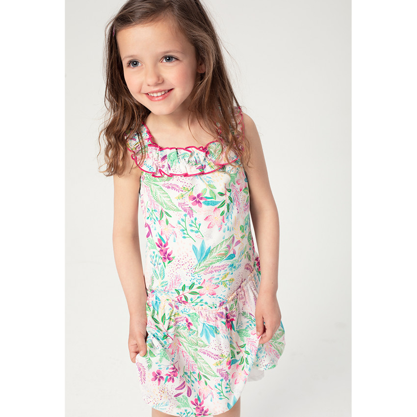 Vestido con hombros de punto calado con estampado floral all over  Additional Vestido con hombros de punto calado con estampado floral all over