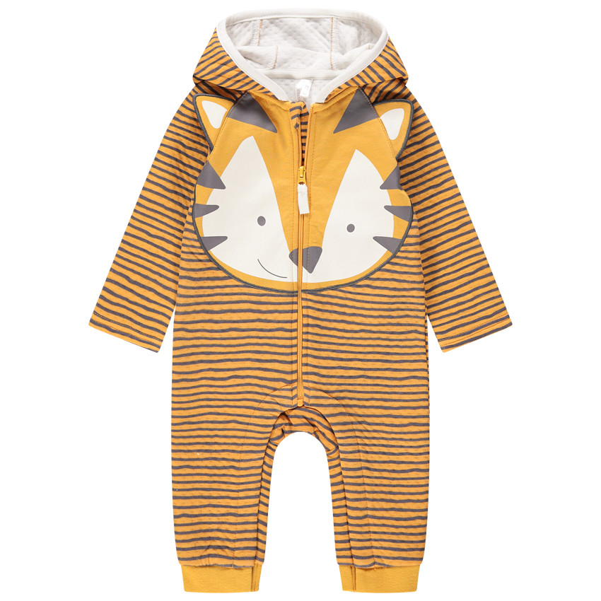 Mono largo de punto de rayas con tigre estampado 