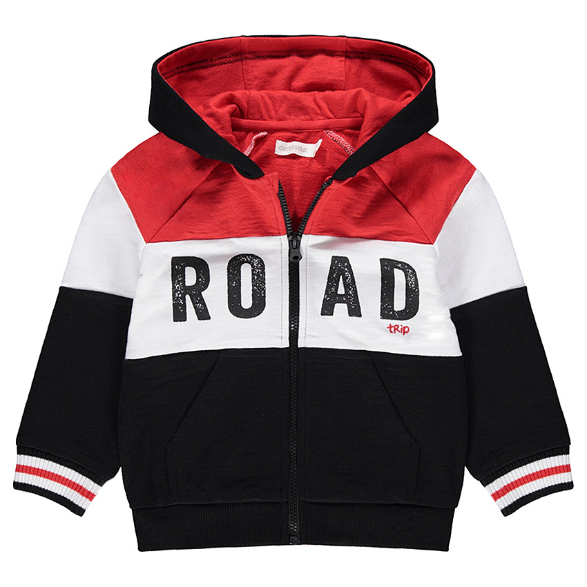 Chaqueta de felpa tricolor con mensaje estampado 