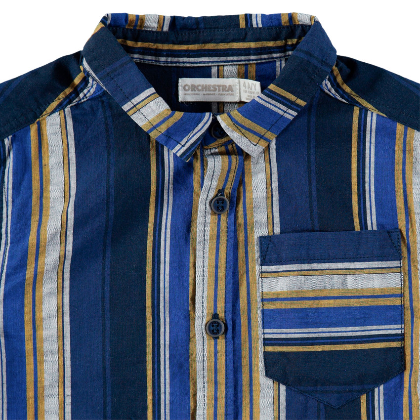 Camisa de manga larga con rayas verticales en contraste y bolsillo 