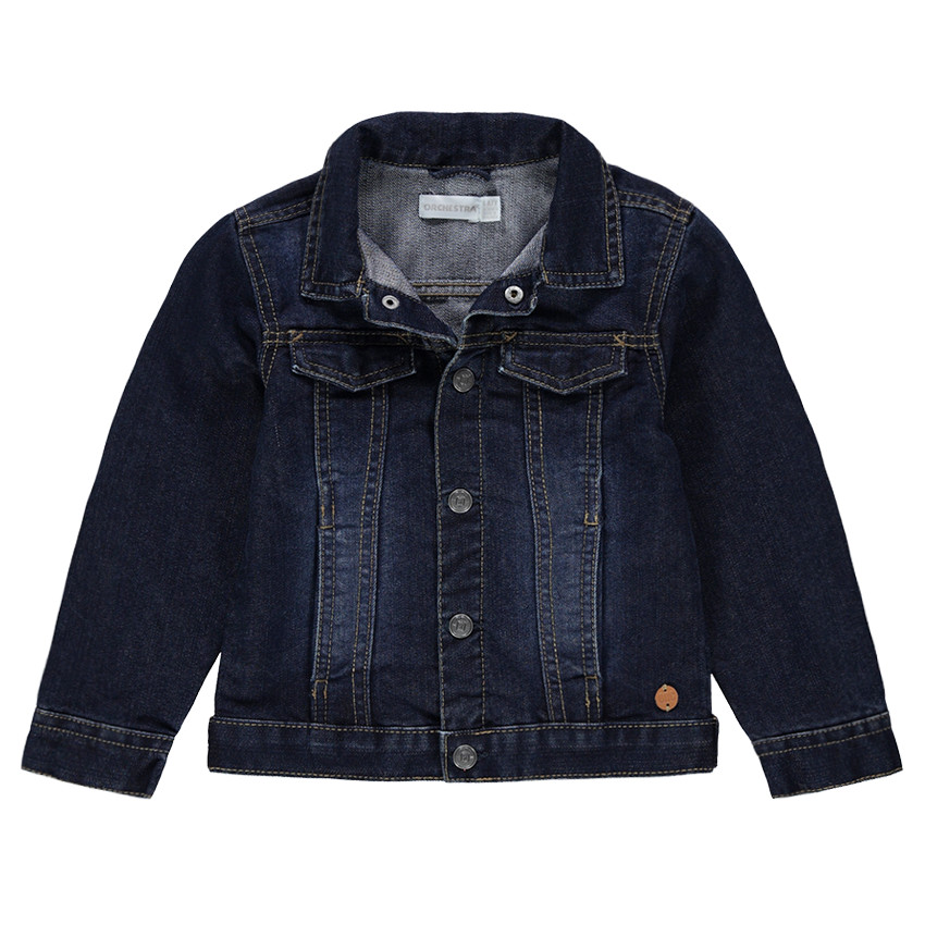 Chaqueta vaquera desgastada con bolsillo con botones a presión 