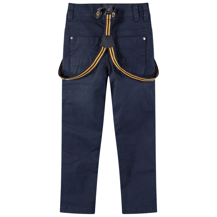 Pantalón de algodón de efecto teñido y arrugado con tirantes de rayas desmontables 