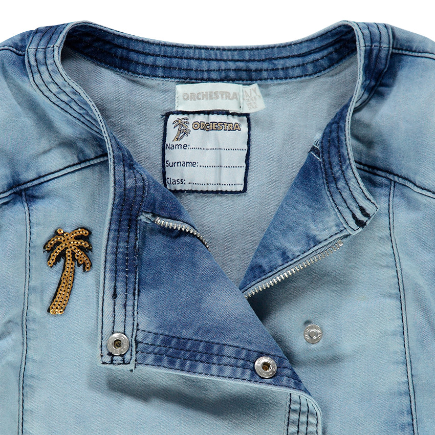 Júnior - Chaqueta vaquera teñida con palmera y lentejuelas con inscripción en la espalda  Additional Júnior - Chaqueta vaquera teñida con palmera y lentejuelas con inscripción en la espalda