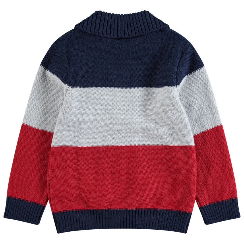 Chaqueta tricolor con letras de rizo cosidas 