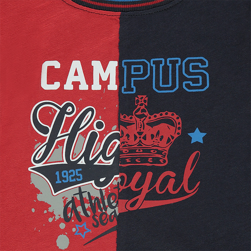 Camiseta de manga corta bicolor con estampado de fantasía 