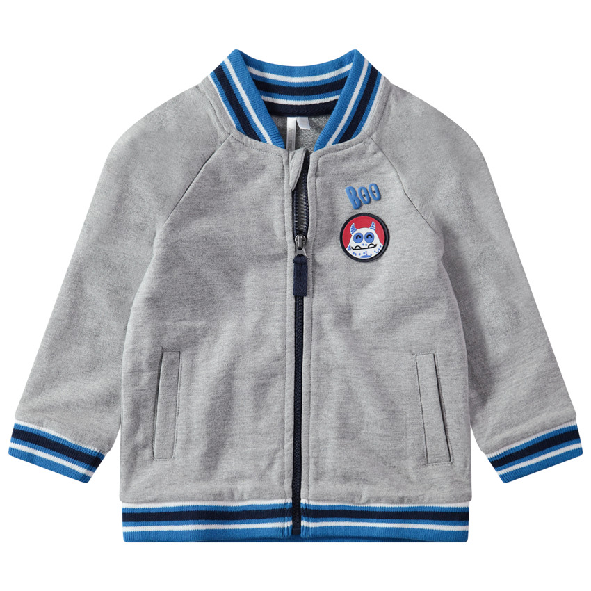 Chaqueta de felpa con parche de monstruo y acabados de rayas  Additional Chaqueta de felpa con parche de monstruo y acabados de rayas