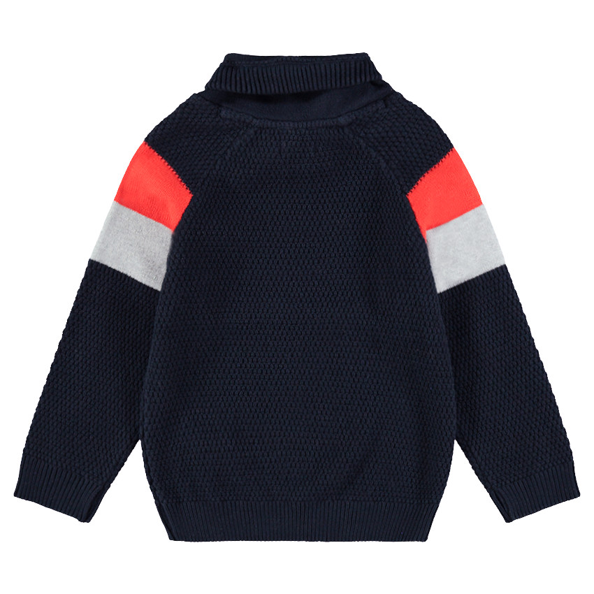 Jersey de punto de fantasía con cuello subido e inscripción de jacquard 