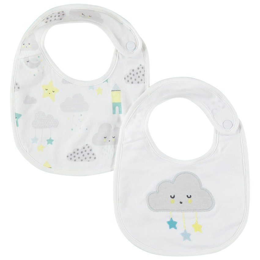 Juego de 2 baberos de algodón con nubes estampadas 
