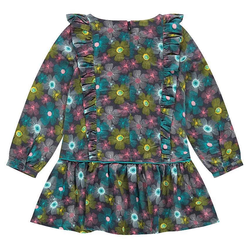 Vestido de manga larga con estampado de flores all over con volantes 