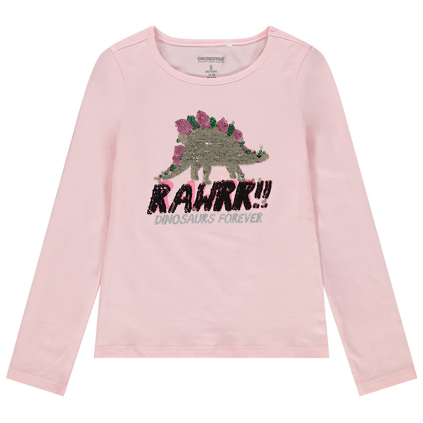 T-shirt manches longues avec motif printé et sequins magiques 