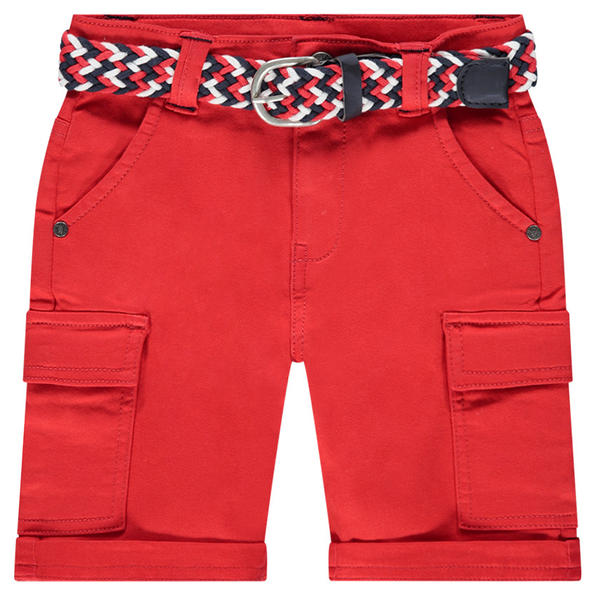 Bermudas rojas de algodón con cinturón trenzado desmontable 