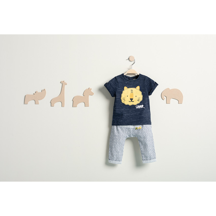 Pantalón de rayas verticales de fantasía y bolsillo de canguro 