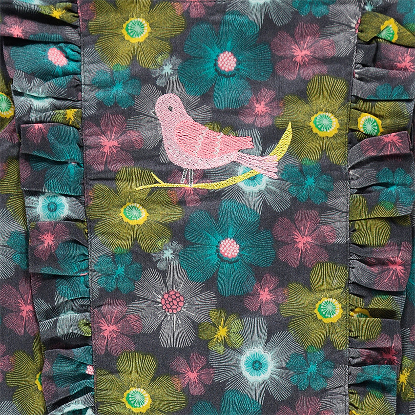 Vestido de manga larga con estampado de flores all over con volantes 