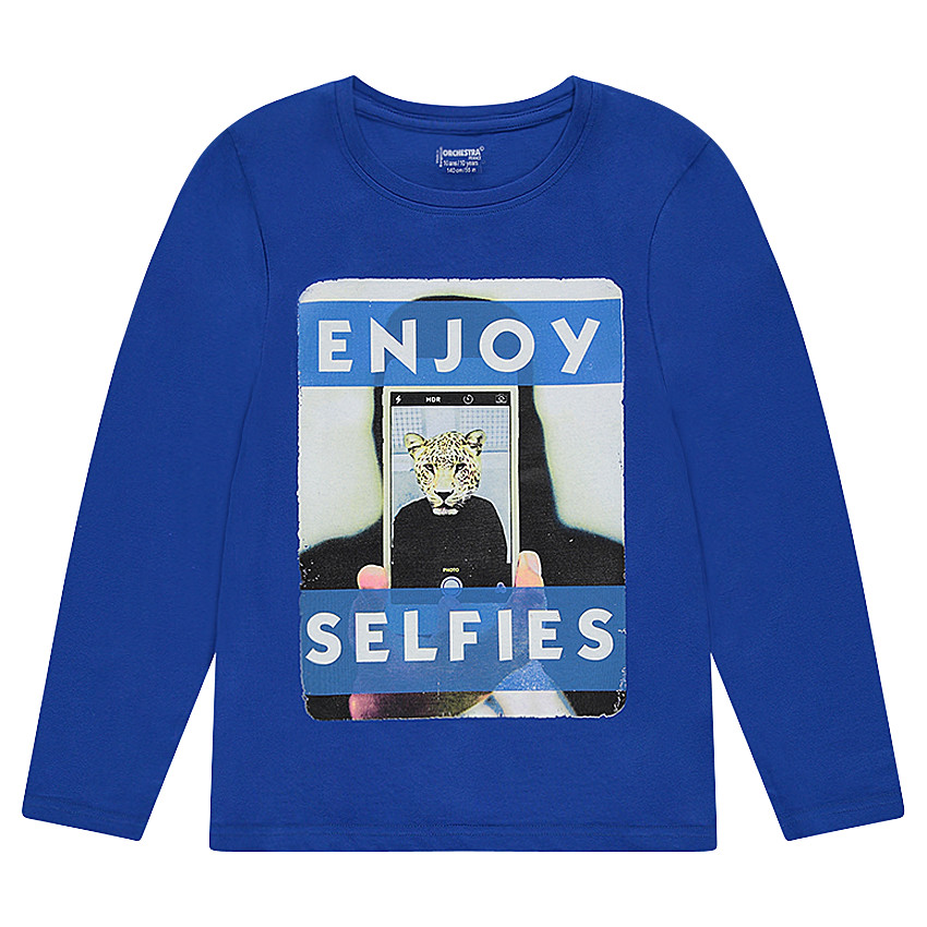 Camiseta de manga larga de punto liso con estampado de fantasía 