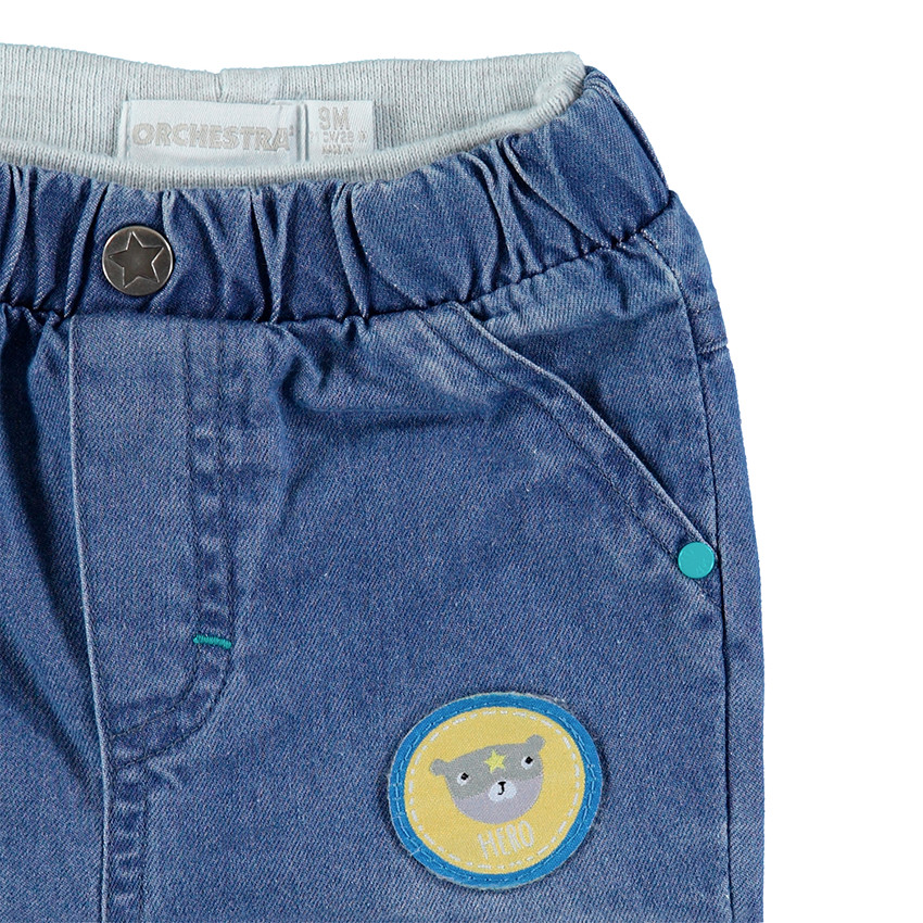Pantalón de cambray con parche de osito 