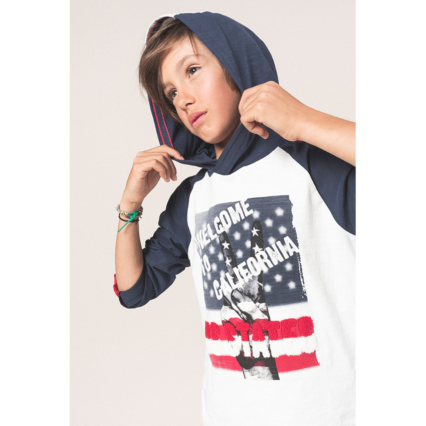 Júnior - Camiseta de manga larga con capucha y mano estampada 